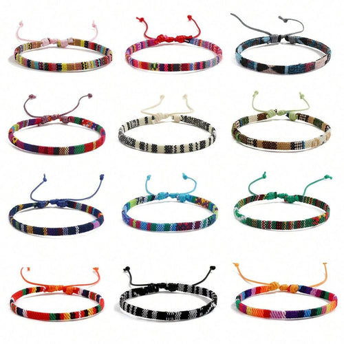 12pcs Boho Surfer Beach Bracelet Set Men & Women Braided Boho Summer Bracelets Handmade Festival Jewelry - STAND OUT FLEXSARAH