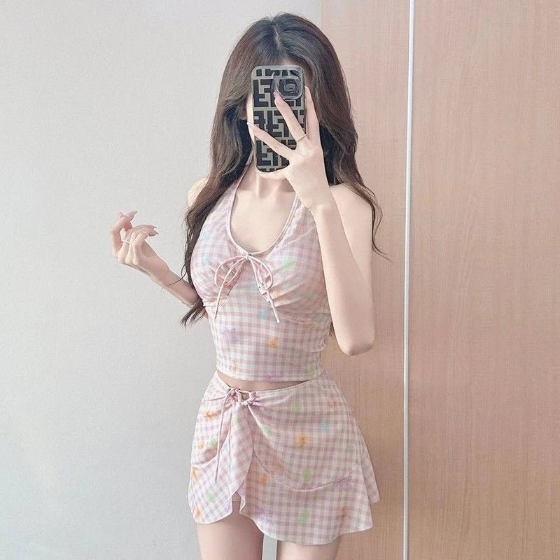 2000s American Vintage Crop Top Swimwear Y2k Women's Dot 3 Piece Bikini Sets Summer Harajuku Sweet Sexy Beach Bathing Suit Chic - STAND OUT FLEXSARAH