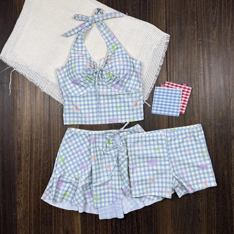 2000s American Vintage Crop Top Swimwear Y2k Women's Dot 3 Piece Bikini Sets Summer Harajuku Sweet Sexy Beach Bathing Suit Chic - STAND OUT FLEXSARAH