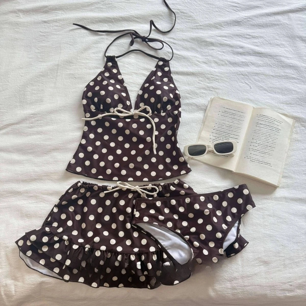2000s American Vintage Crop Top Swimwear Y2k Women's Dot 3 Piece Bikini Sets Summer Harajuku Sweet Sexy Beach Bathing Suit Chic - STAND OUT FLEXSARAH