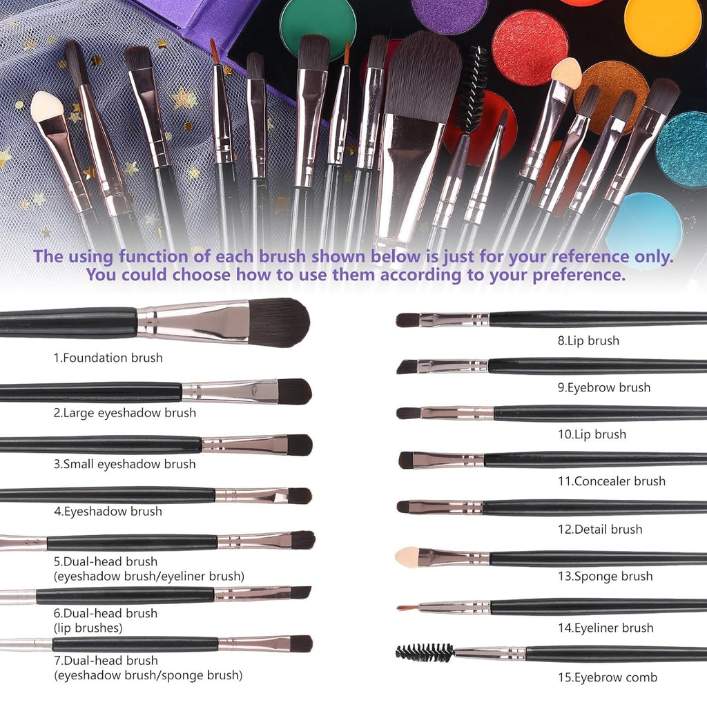 UCANBE Eyeshadow Palette with 15Pcs Brushes Makeup Set, Pigmented 86 Colors Make up Sets Valentine'S Day Gift, Matte Shimmer Glitter Eye Shadow Pallet Highlighter Contour Blush Powder Brush Beauty Kit