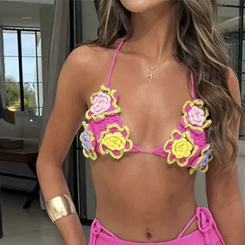 3d Flower Crochet Skirts Set Women Hollow Out Crop Bikini Slim High Waist Long Skirt 2026 Spring Summer 2 Pieces Beach Outfits - STAND OUT FLEXSARAH