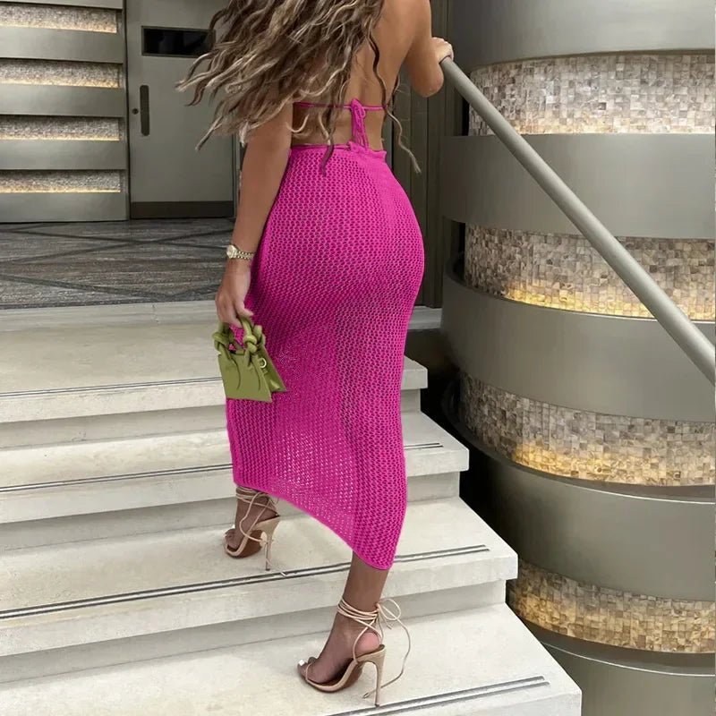 3d Flower Crochet Skirts Set Women Hollow Out Crop Bikini Slim High Waist Long Skirt 2026 Spring Summer 2 Pieces Beach Outfits - STAND OUT FLEXSARAH