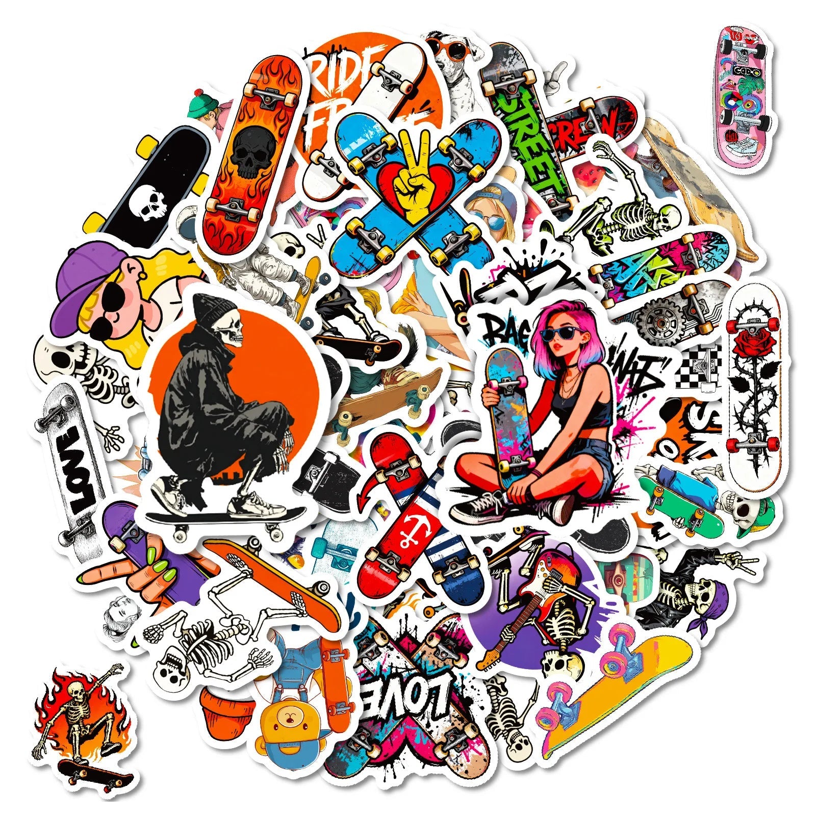 56/112 Pcs Street Style Skateboard Culture Creative Skull Stickers DIY Helmet Skate Car Door Bicycle Stationery Box Waterproof - STAND OUT FLEXSARAH
