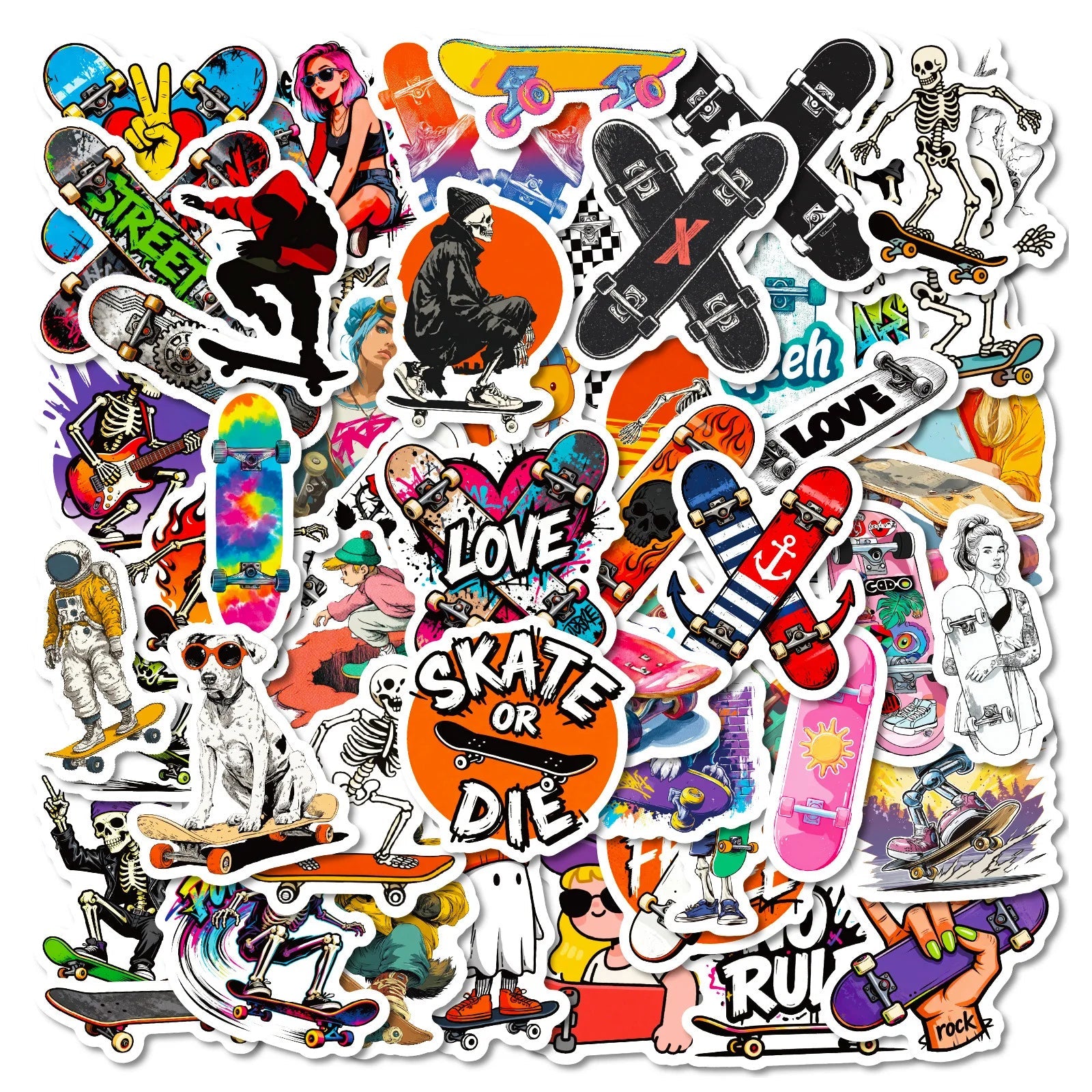 56/112 Pcs Street Style Skateboard Culture Creative Skull Stickers DIY Helmet Skate Car Door Bicycle Stationery Box Waterproof - STAND OUT FLEXSARAH