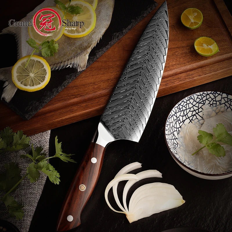 Chef Knife 67 Layers Japanese Damascus Kitchen Knives AUS10 Japanese Damascus Steel Slaughter Cooking Home Tools Rosewood Handle