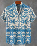 New Linen Men's Summer Ancient Tribal Totem Print Linen Short Sleeve Shirt Comfortable Casual Button Top Suitable for Street Wea
