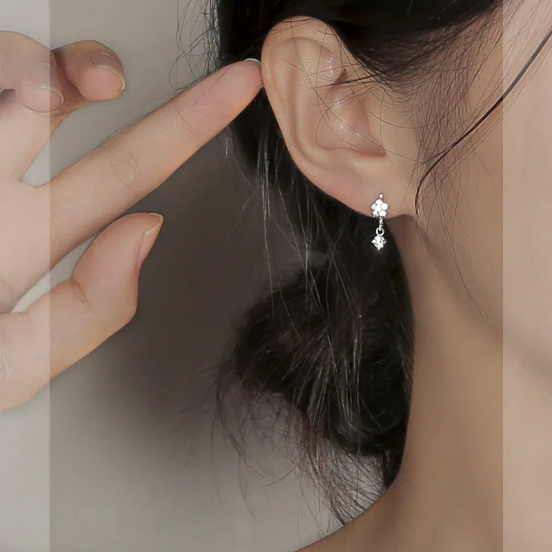 925 Sterling Silver 2021 New Women Fashion Jewelry High Quality Simple Flower Hollow Long Tassel Earrings Gold Earrings