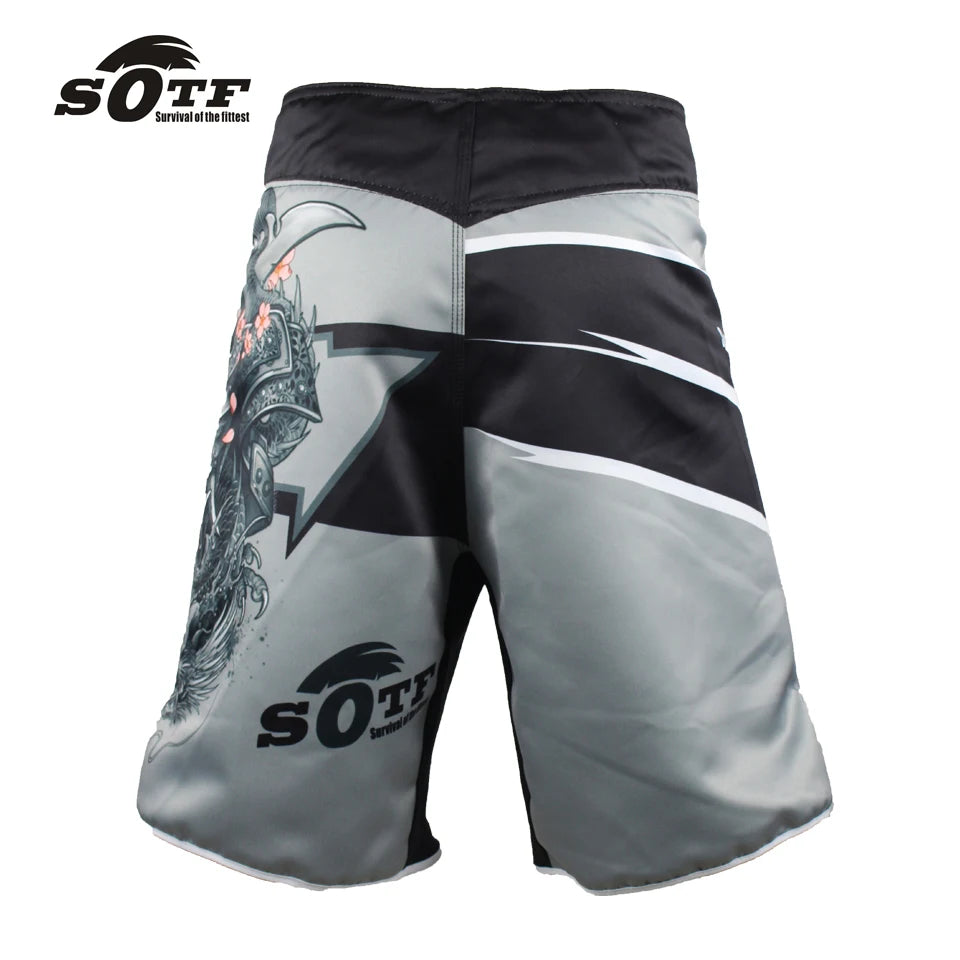 MMA Men's Japanese Samurai Gray Sports Fitness Boxer Shorts Cheap Pretorian Boxing Shorts Short Taekwondo Muay Thai Clothing
