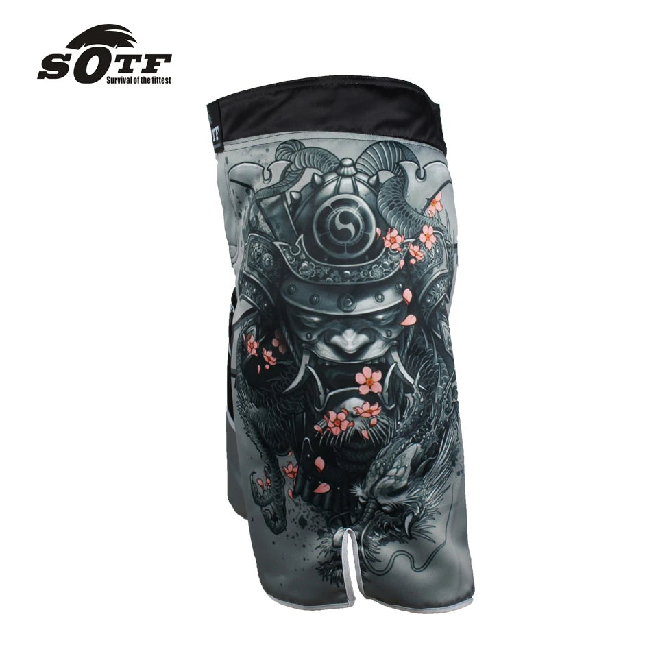 MMA Men's Japanese Samurai Gray Sports Fitness Boxer Shorts Cheap Pretorian Boxing Shorts Short Taekwondo Muay Thai Clothing
