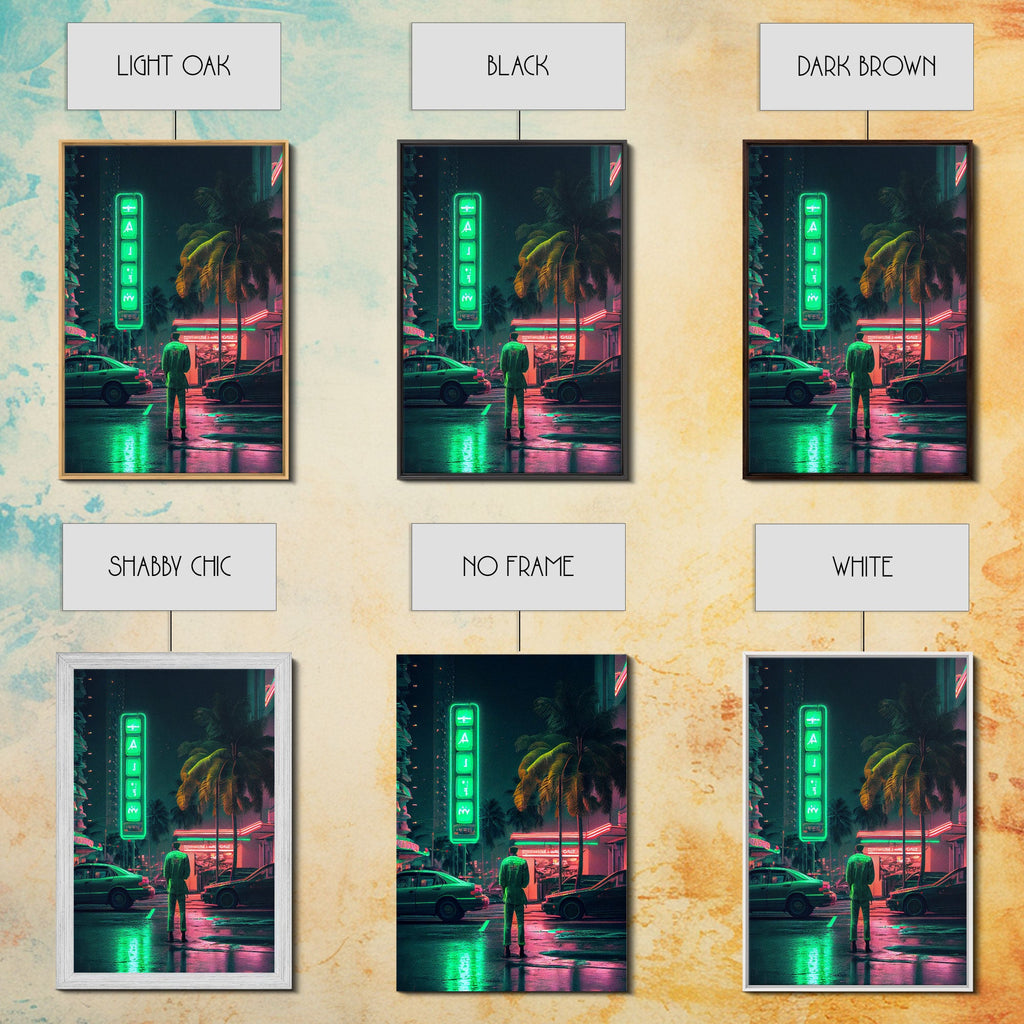 Neon Tokyo Streets, 80s Retro Style Tokyo Art, Framed Canvas Print