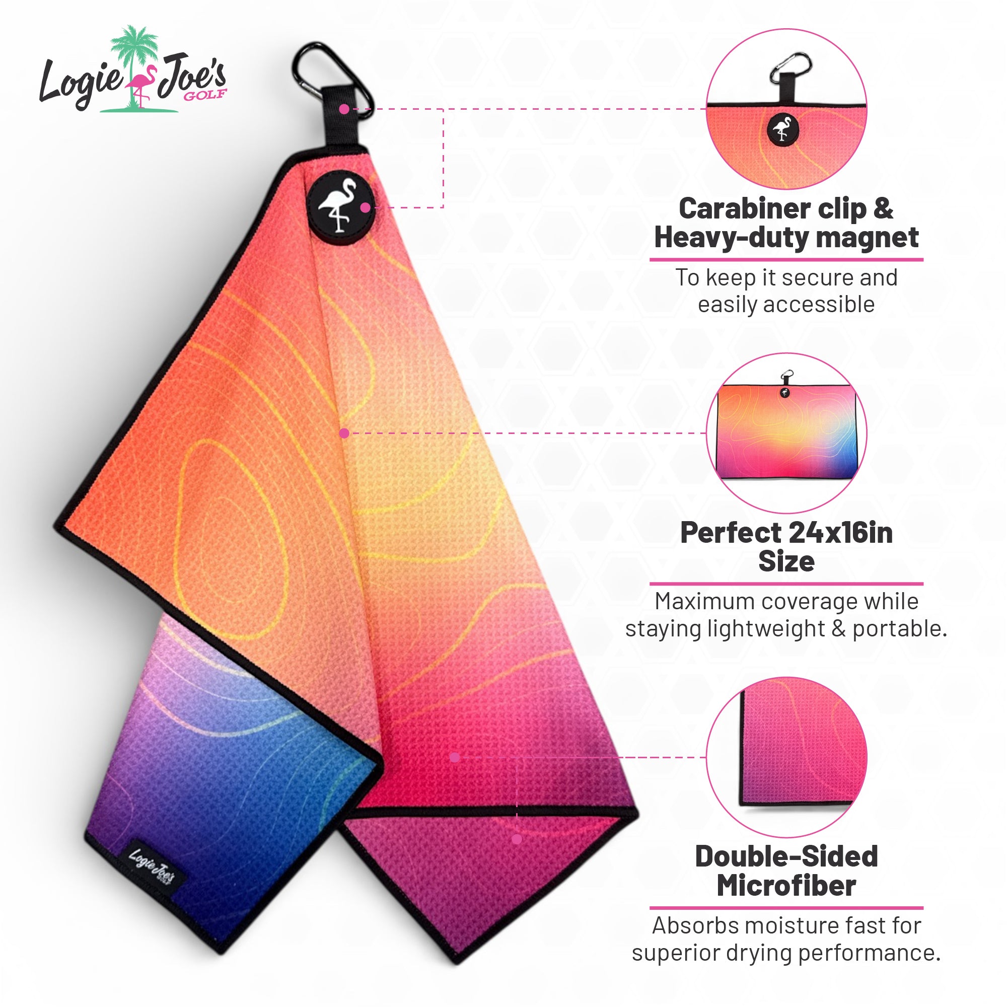 Tiki Totem Golf Towel | 24” x 16” Microfiber Towel | Magnetic Clip & Carabiner | Premium Golf Accessory