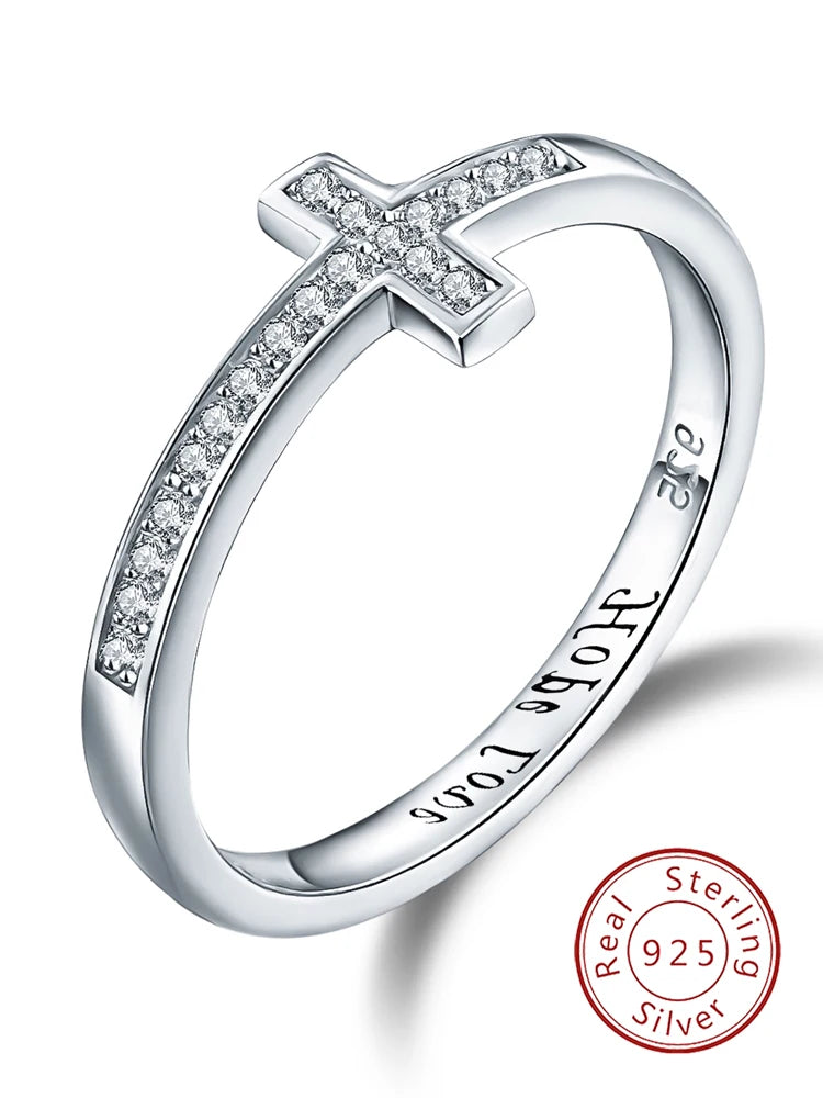 925 Sterling Silver Simple Sacred Pure Cross Zirconia Ring For Women Engagement Wedding Luxury High Quality Fine Jewelry