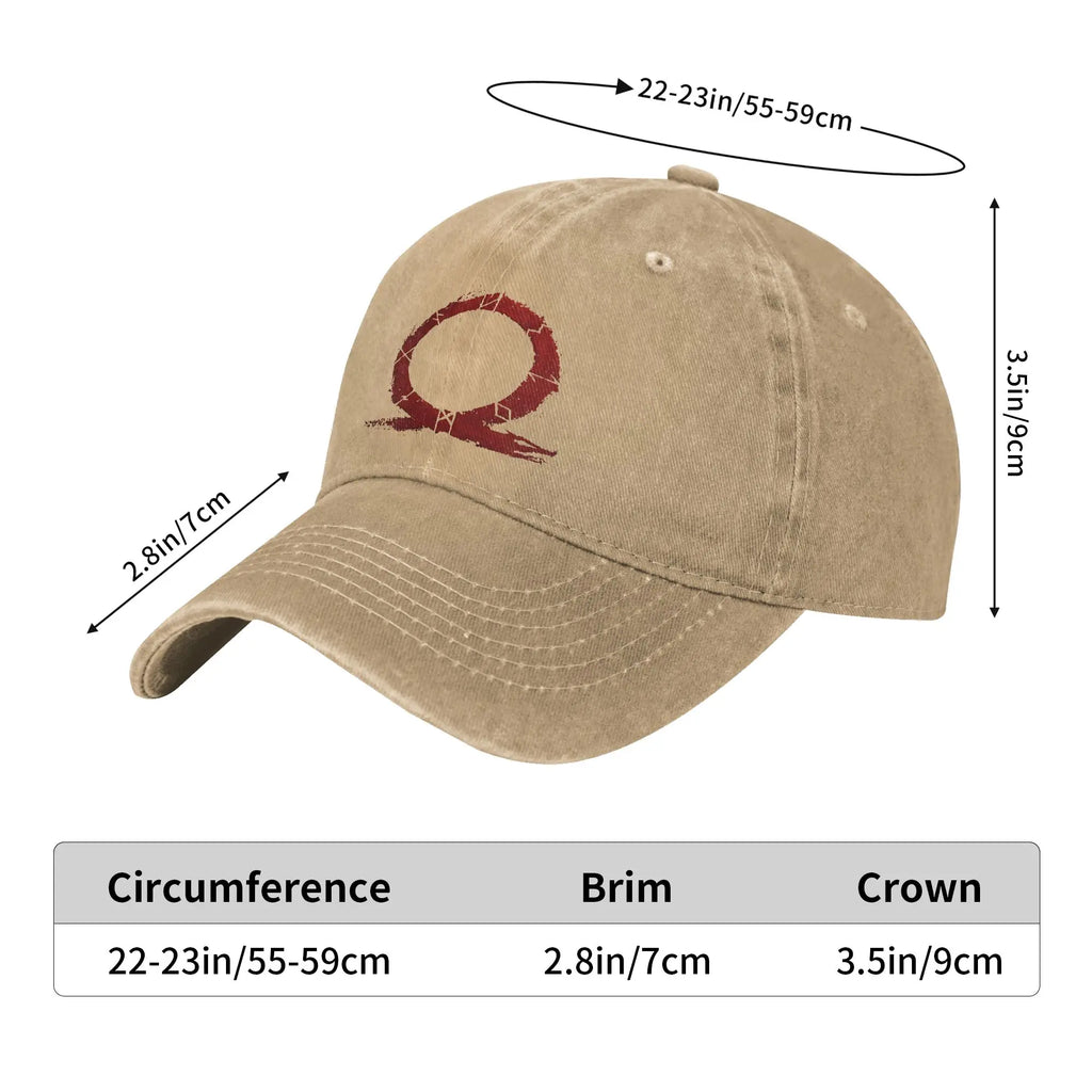 God of War - Omega dhurafudrwq Baseball Cap Distressed Denim Washed God of War Kratos Game Headwear Outdoor Adjustable Cap