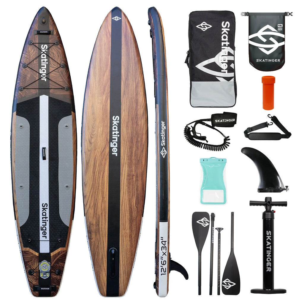 SKATINGER 12'6''x34''x6'' Inflatable Paddle Board for Adults Waterproof Standing Style SUP Board with Accessories for Aquatic