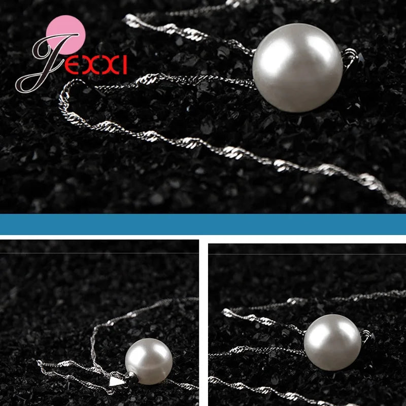 925 Stering Silver Jewelry Set For Lady Wedding Party Fine Ornaments Gift Colar Feminina Earring And Necklace With Pearls