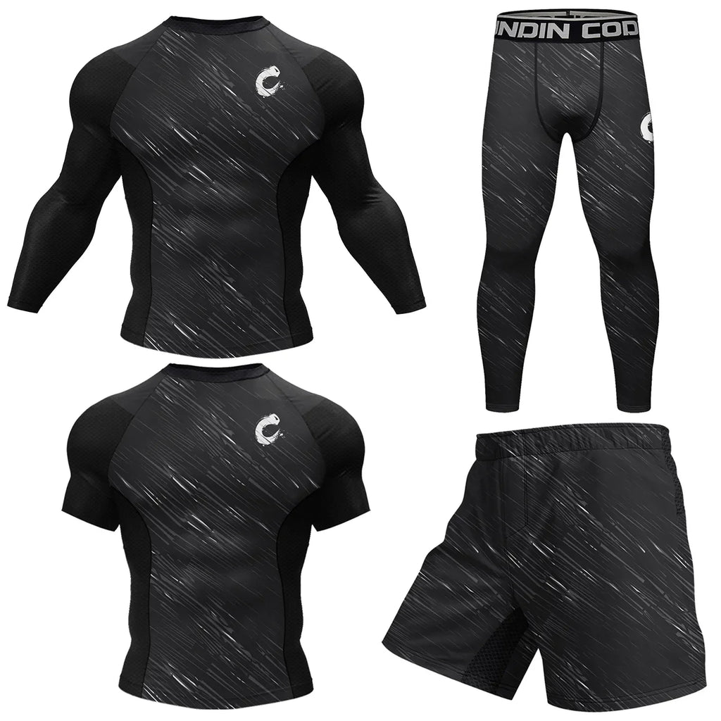 Sportswear MMA Rashguard T-shirt+Shorts Pants 4pcs/set Muay Thai Suit Bjj Kickboxing MenTraining Boxing Rash guard Clothing Wear