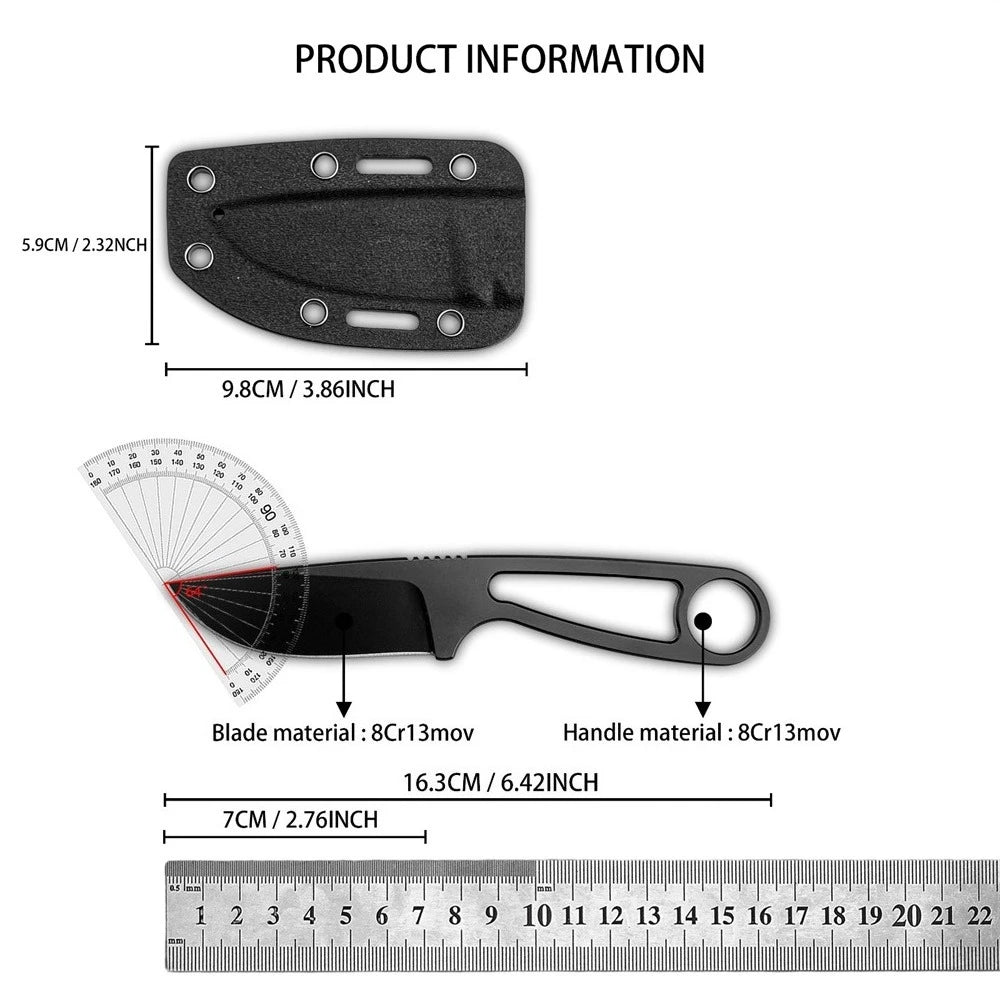 Compact FULL TANG Neck Knives Made of 8Cr13mov Steel Skeleton Design Perfect for Outdoor Camping and EDC Light Utility Tasks