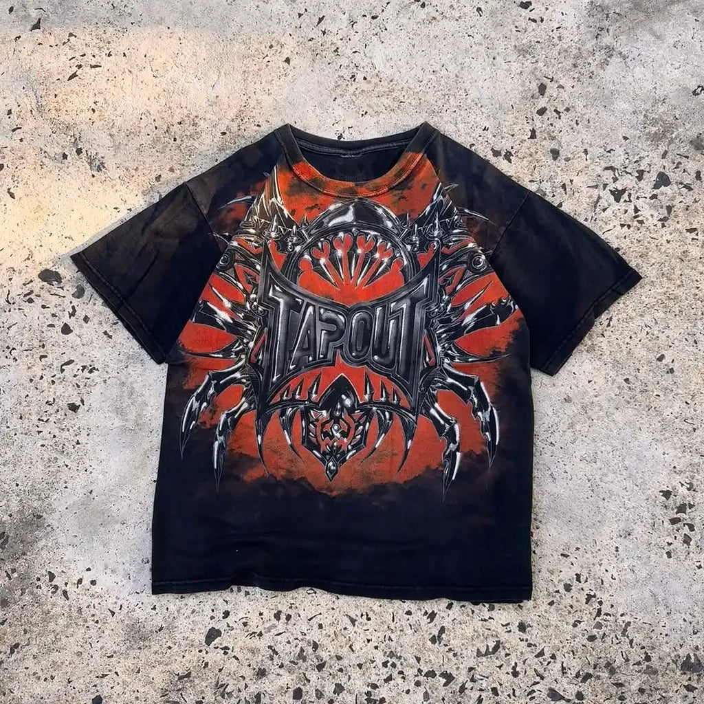 Y2k Tapout American Hip hop Skull Oversized T-shirt men Street Harajuku Retro Letter Print Top couple Casual Graphic t shirts