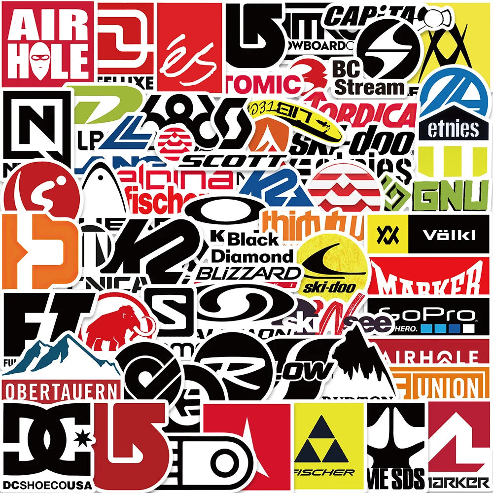60pcs Skiing Skateboard Brand Logo Sticker For Skateboard Guitar Laptop Bicycle Kids Toys