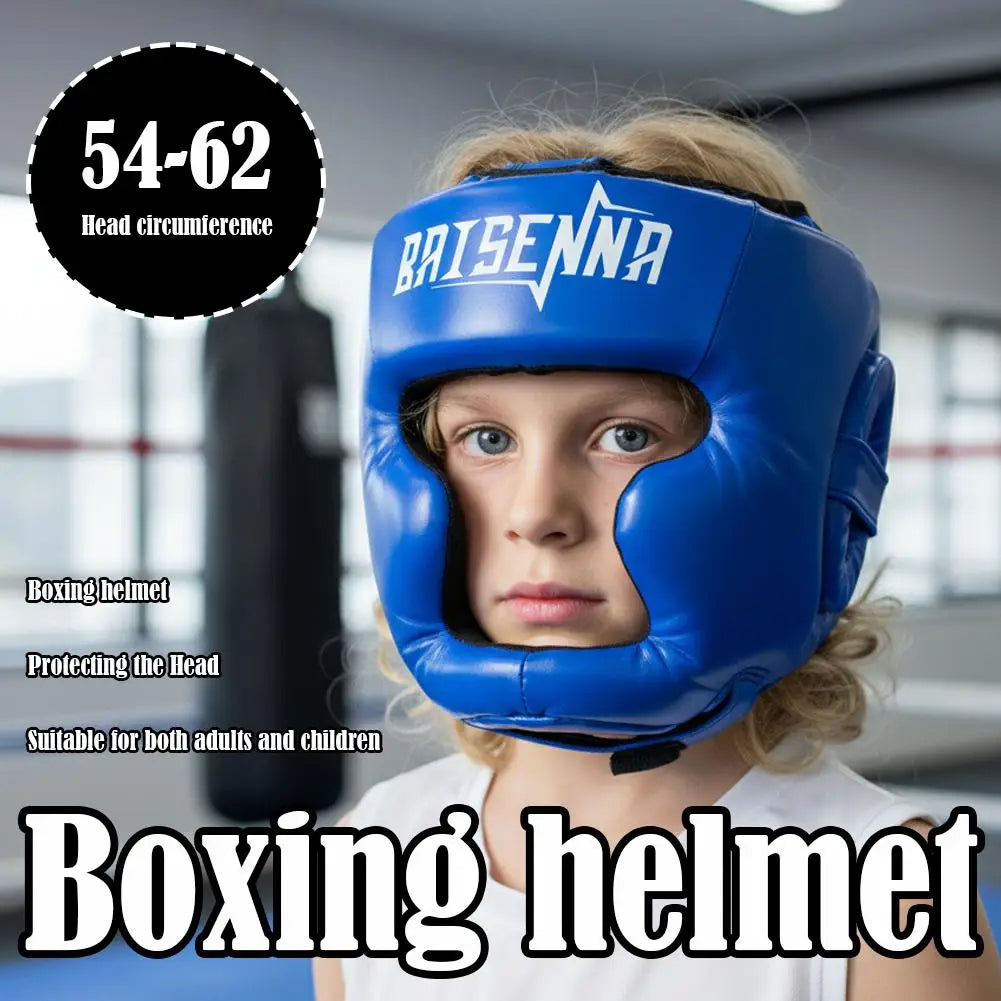 Adjustable Boxing Headgear Full Face Protection Helmet for MMA/ Muay Thai/Kickboxing/Karate Training PU Head Guard for Kid Adult