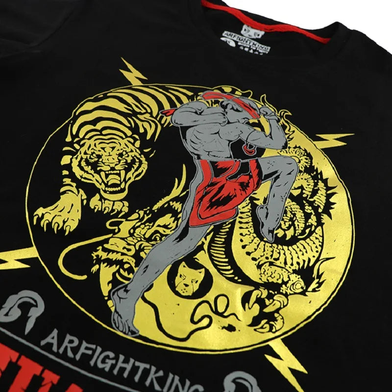 MMA Dragon Tiger Thai Boxing Short Sleeve Fighting Fitness Sports Sanda T-shirt Boxing Suit Running Leisure Multifunction