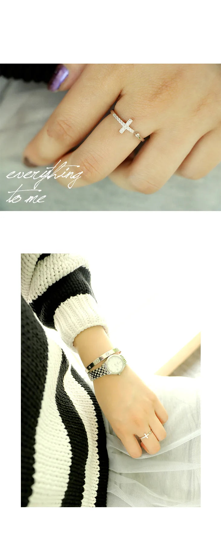 925 Sterling Silver Cross Rings for Women Exquisite CZ Stone Adjustable Open Ring Silver 925 Jewelry