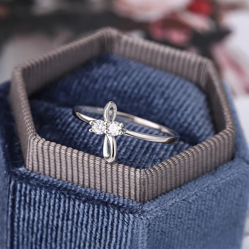 Light Luxury and Elegant Authentic S925 Silver Cross 8-character Cross Women's Ring