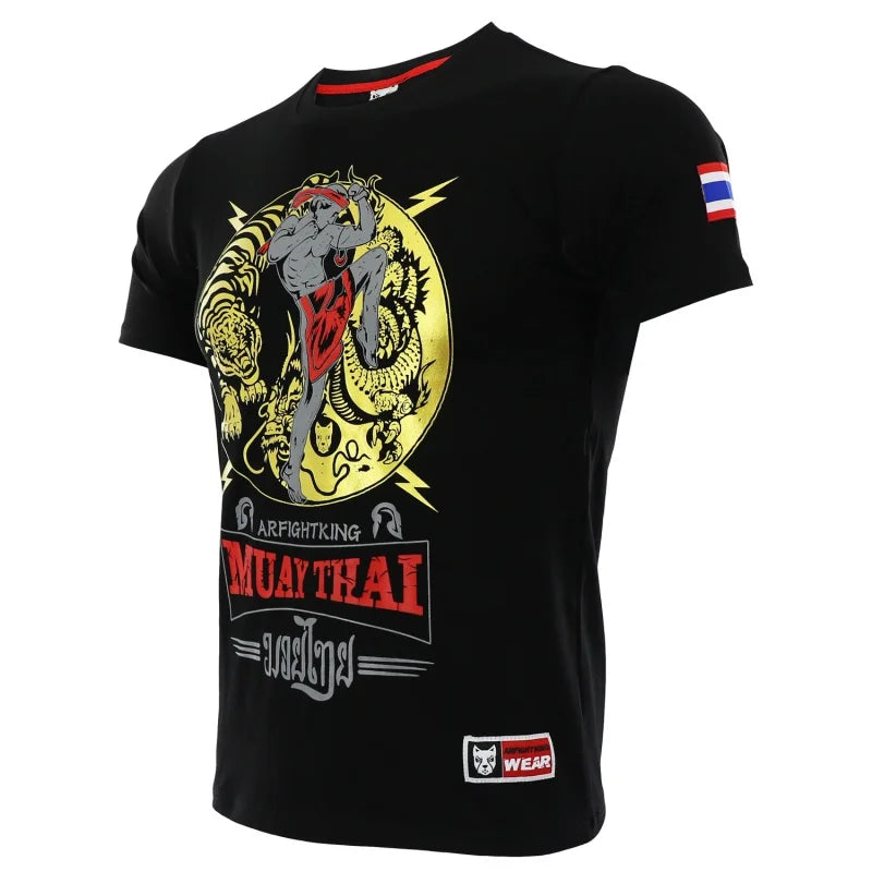 MMA Dragon Tiger Thai Boxing Short Sleeve Fighting Fitness Sports Sanda T-shirt Boxing Suit Running Leisure Multifunction
