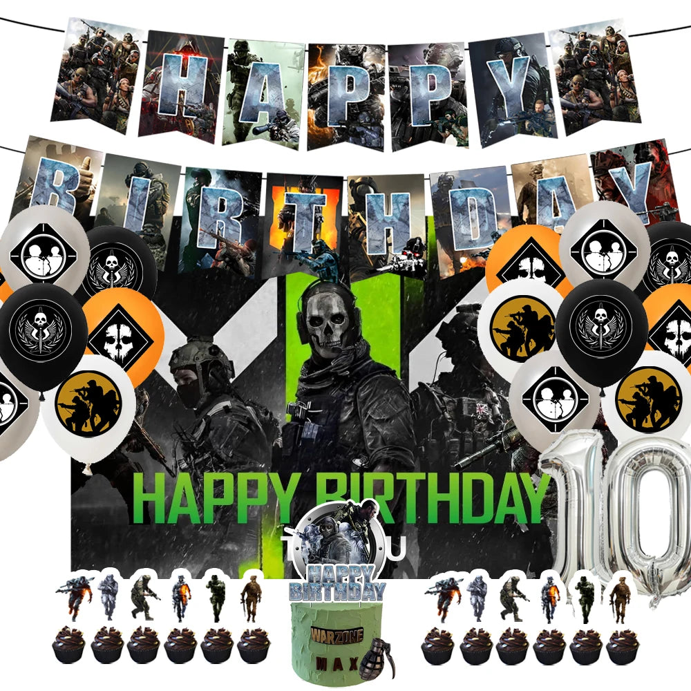 Calling of Duty Theme Background Birthday Party Decoration Stimulating Game Balloon Cake Toppper Accessories Baby Boys Gift Prop