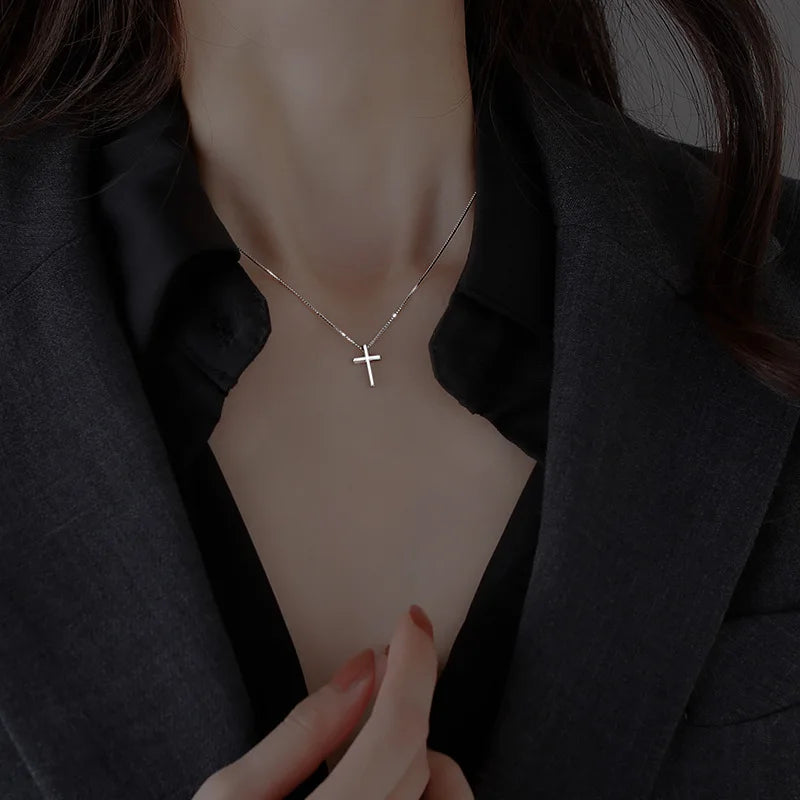 925 Sterling Silver Cross Pendants Female Necklaces Women Luxury Quality Jewelry Exquisite Elegant Charms Accessories Argent 925