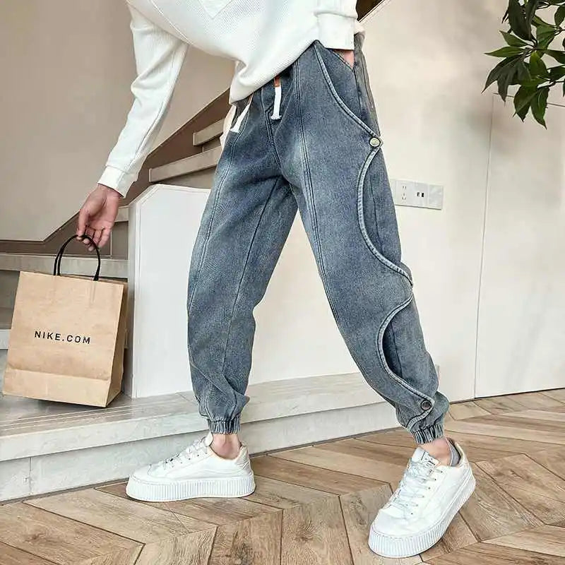 Men's Trendy Washed Blue Jeans Hipster Fashion Harem Pants