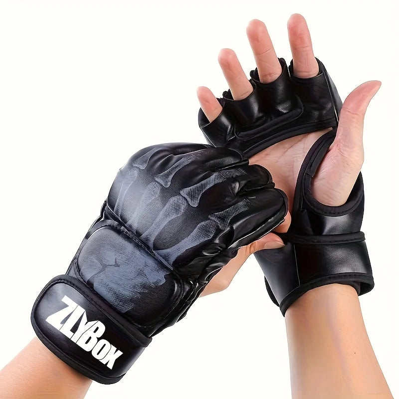 1 Pair of Pu Boxing Gloves Mma Gloves Half Finger Sandbag Taekwondo Muay Thai Gloves Professional Boxing Training Equipment