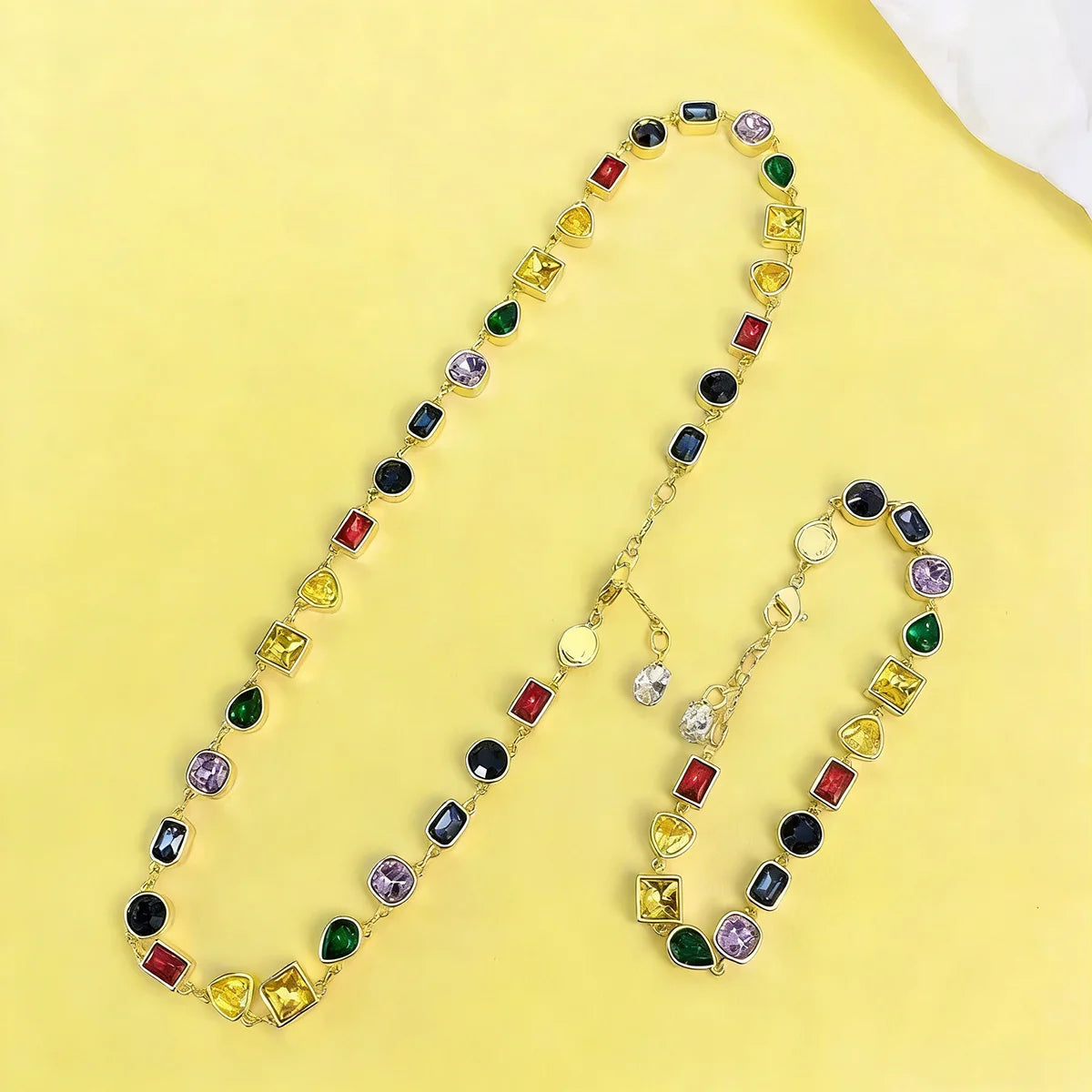 Luxury Fashion Women's Jewelry Colored Gems Set Sterling Silver Necklace Bracelet Plated With 18K Rose Gold Banquet Party