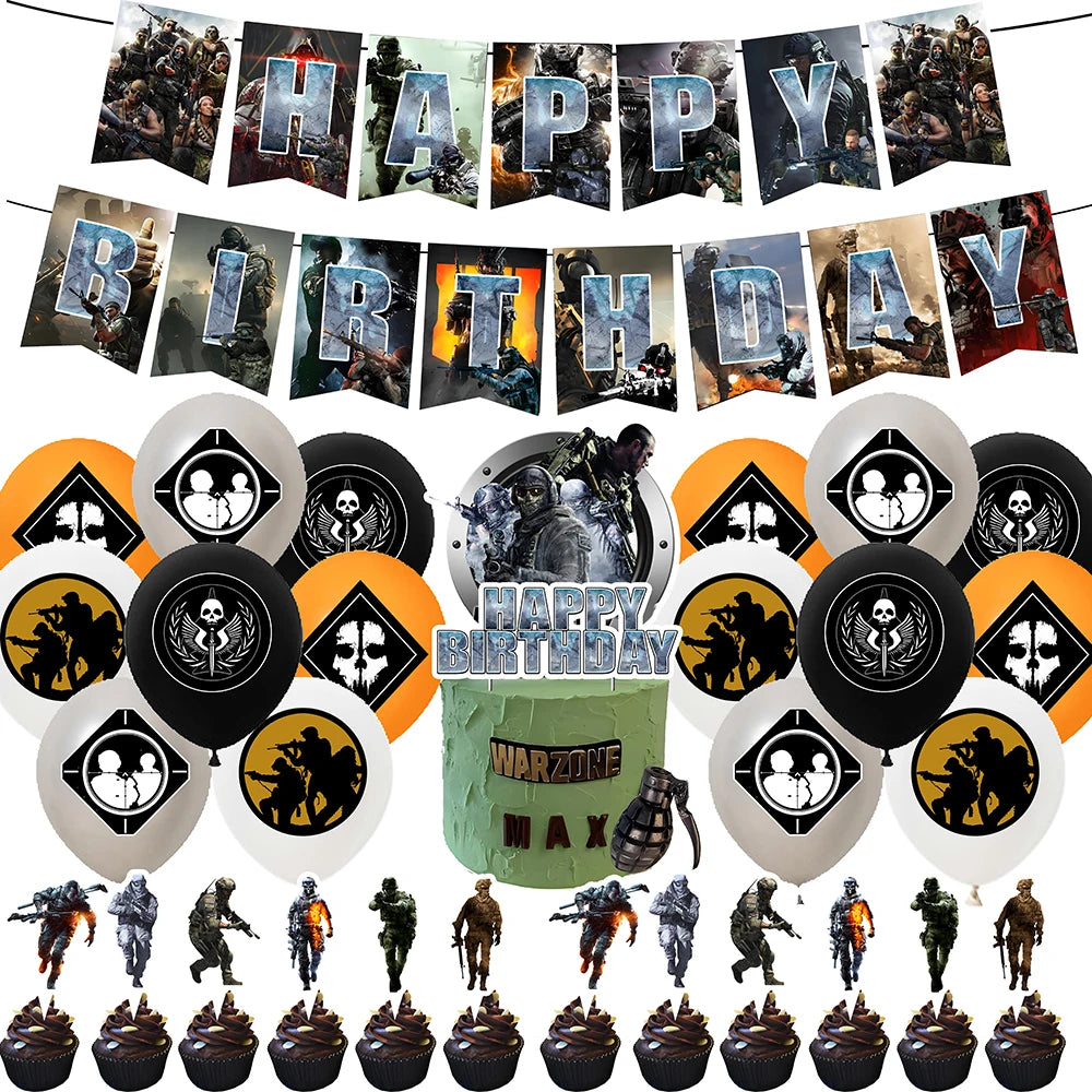 Calling of Duty Theme Background Birthday Party Decoration Stimulating Game Balloon Cake Toppper Accessories Baby Boys Gift Prop