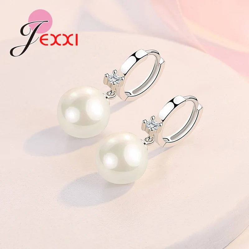 925 Stering Silver Jewelry Set For Lady Wedding Party Fine Ornaments Gift Colar Feminina Earring And Necklace With Pearls