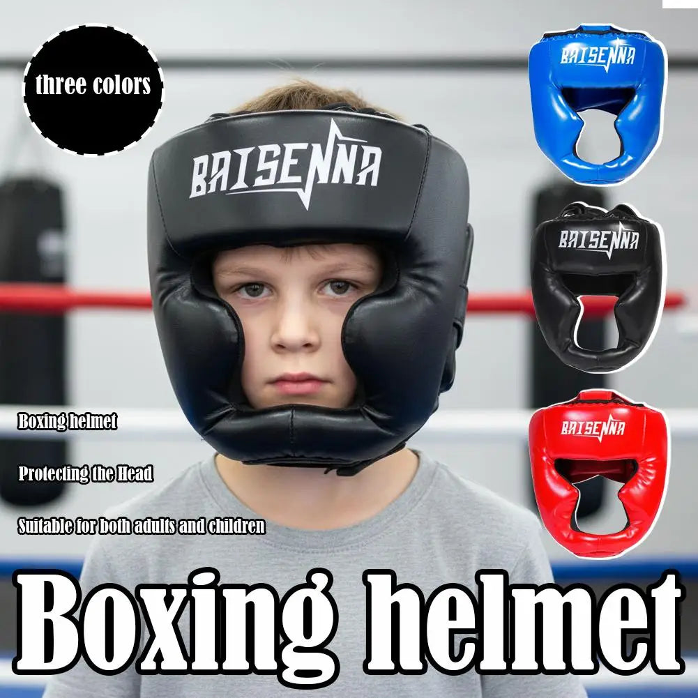 Adjustable Boxing Headgear Full Face Protection Helmet for MMA/ Muay Thai/Kickboxing/Karate Training PU Head Guard for Kid Adult