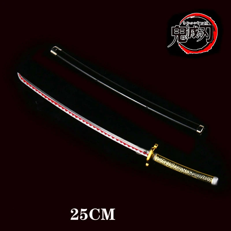 Demon Killer Tanjiro Sun Wheel Knife Metal Gift Props Samurai Sword With Sheath Sword Weapon Model Children's Toys 25CM