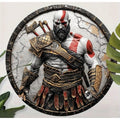 2D Flat 1pc NEW 8” Round Kratos Metal Wall Sign - God of War Tin Video Game Art, Ideal for  Theme Spaces