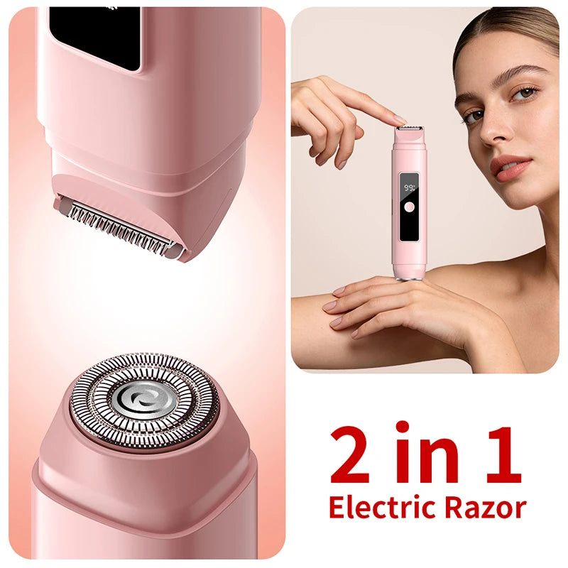 Women's Portable 2 in 1 Electric Hair Remover for Underarm Bikini area Leg Arm, waterproof Rechargeable Epilator Bikini Trimmer