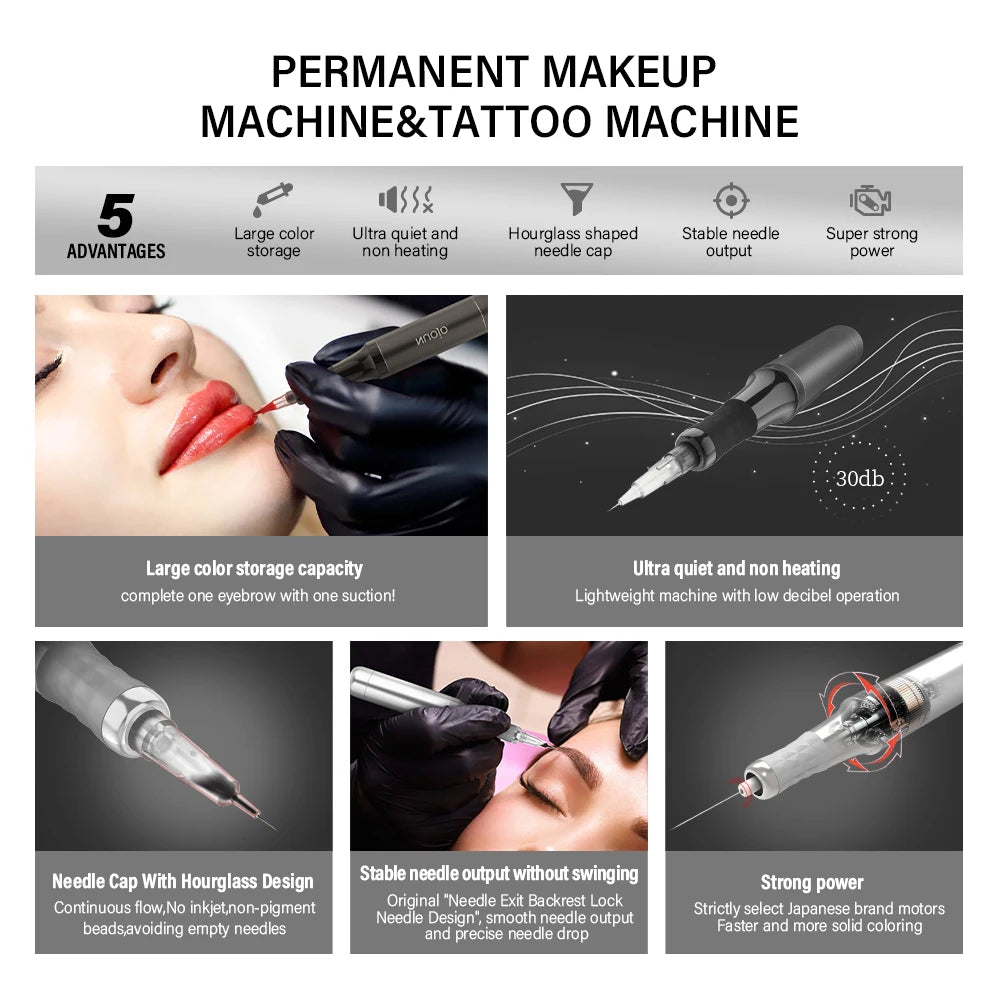 Tattoo Machine Kit PMU Tattoo Machine Rotary Pen Set Tattoo Permanent Makeup Machine with Tattoo Needles Pigment Ink Set