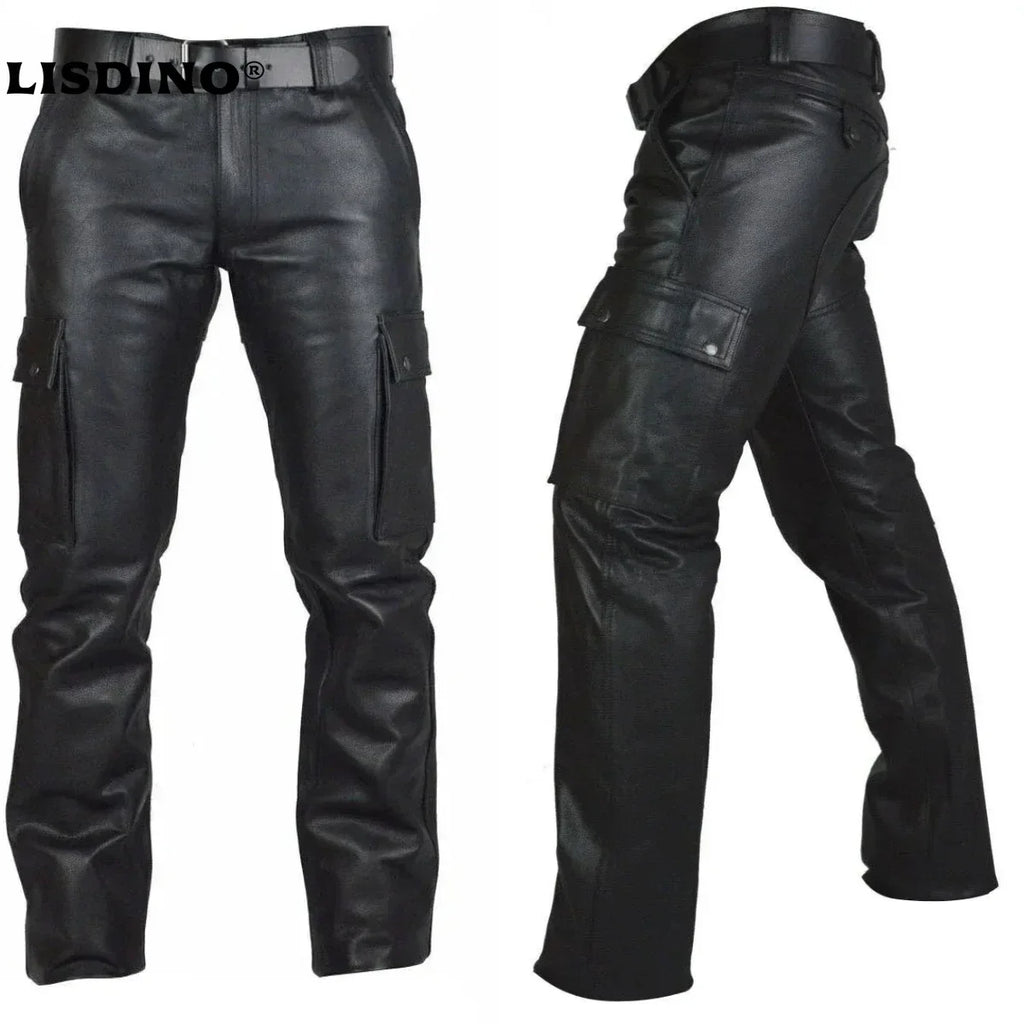 Men's Autumn Winter Pants Punk Retro Goth Slim Casual Long Pants Faux Leather Fashion Casual Solid Color Trousers Pencil Pants