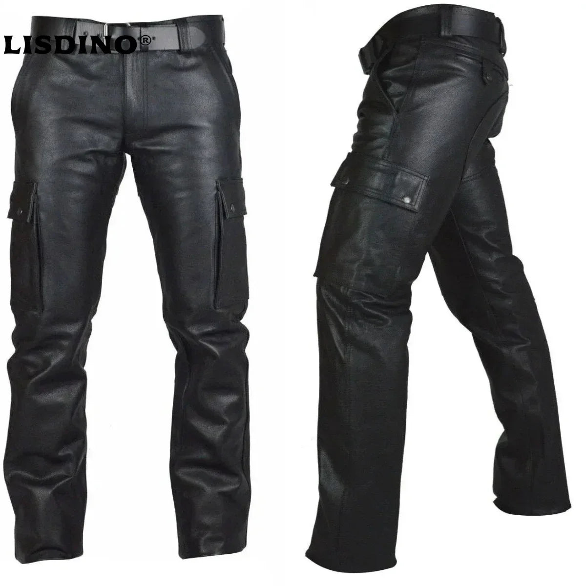 Men's Autumn Winter Pants Punk Retro Goth Slim Casual Long Pants Faux Leather Fashion Casual Solid Color Trousers Pencil Pants