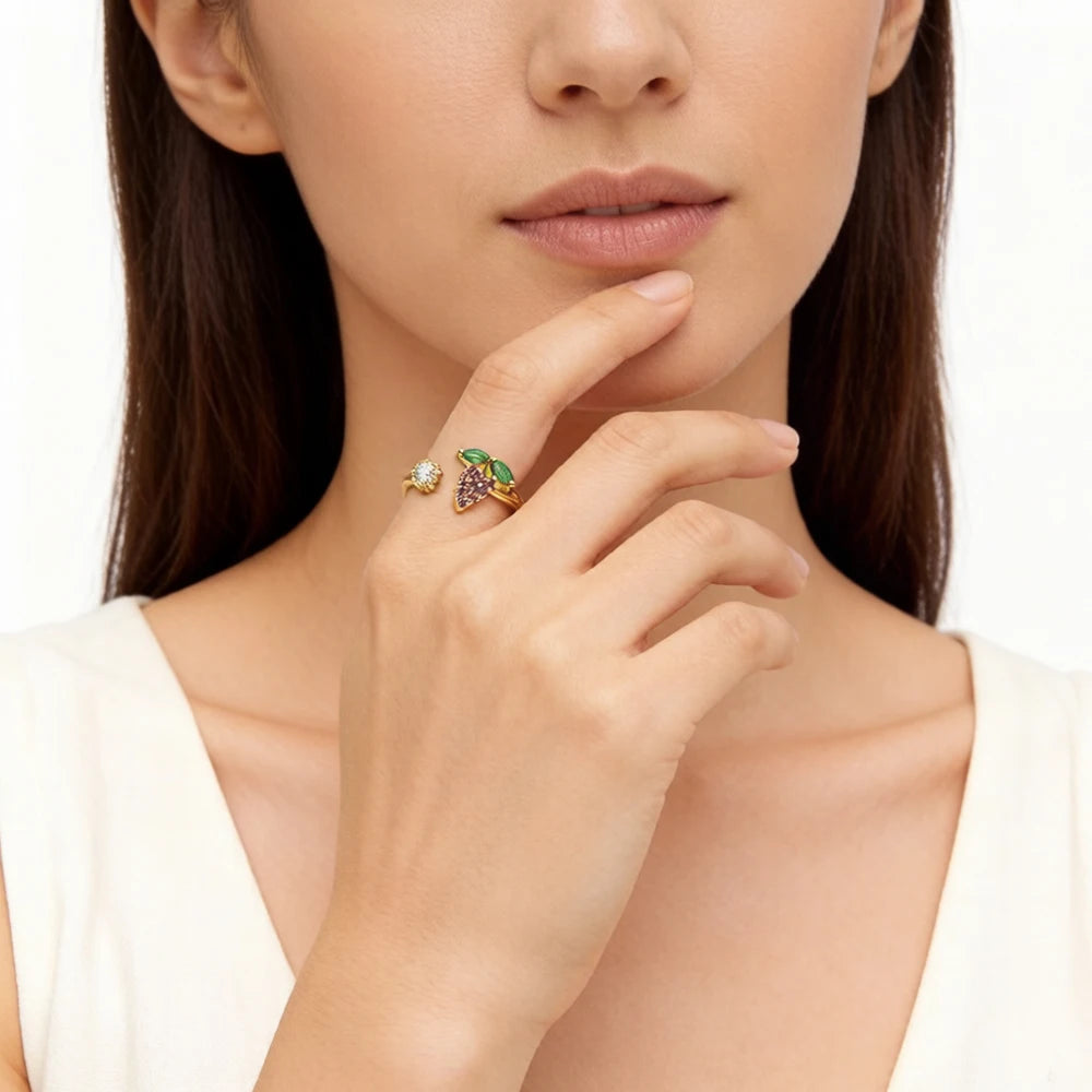 Ring Grape Gold Brand New Trendy Fine Jewelry Pure 925 Strerling Silver Sweet And Stylish Gift For Women
