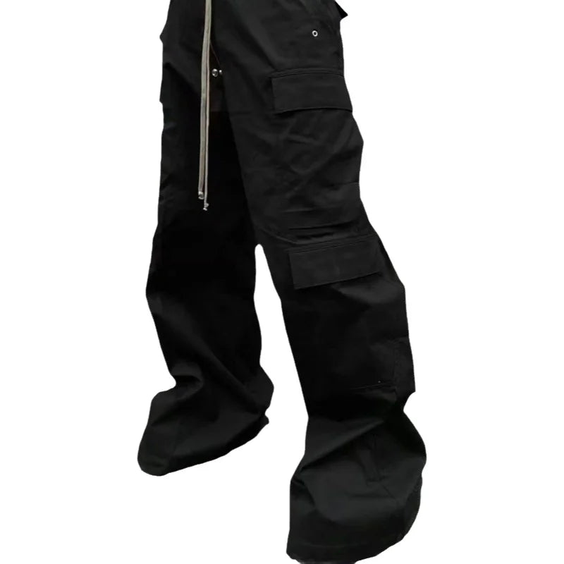 High Street RO Style Men's Wide Leg Workwear Pants Trendy Brand Dark Multi Pocket Floor Length Bell Bottoms Cross Border Hot ...