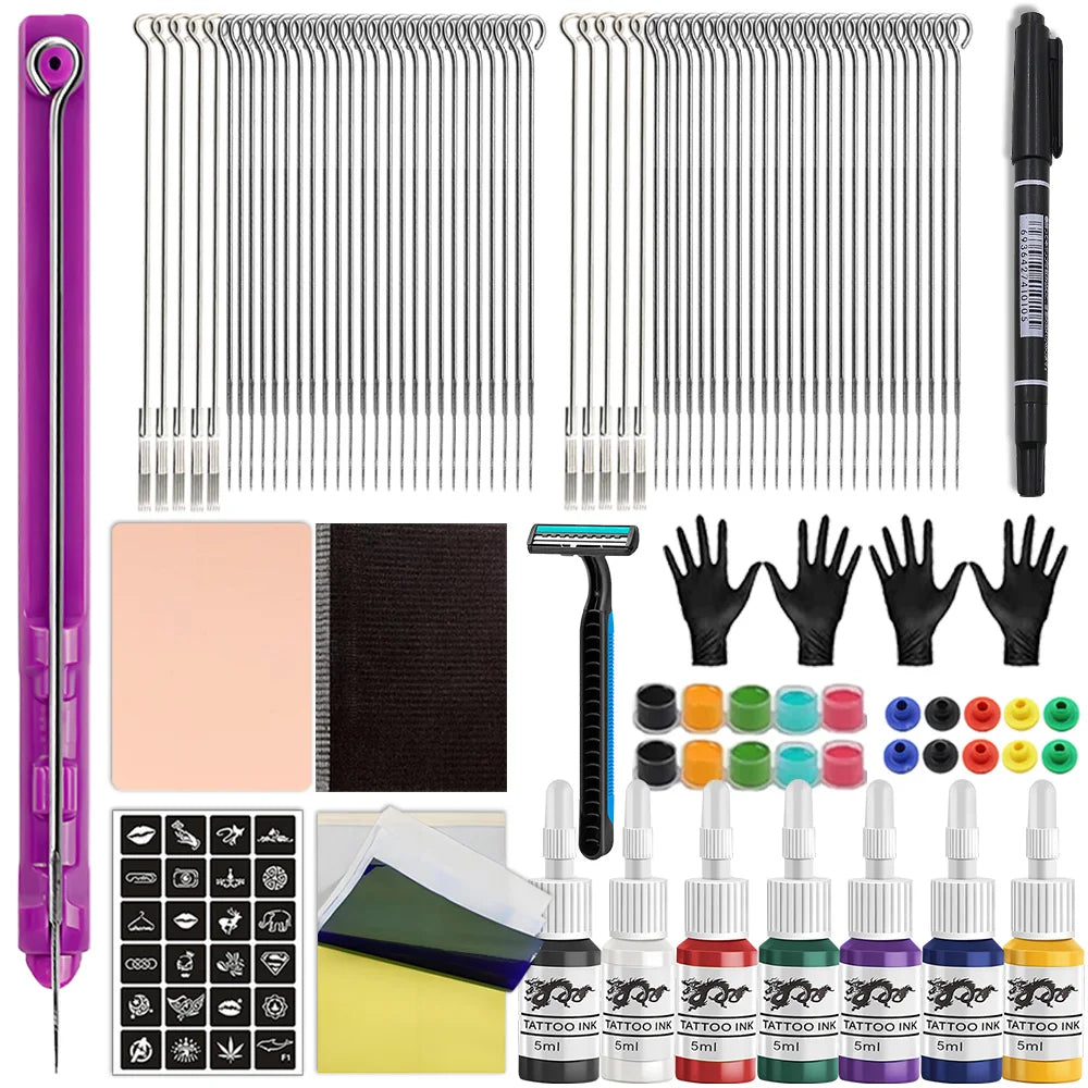 3D Hand Poke and Stick Tattoo Kit with Tattoo Needles Pigment Tattoo Ink Cups Inks for DIY Body Arts Tattoo Set for Beginners