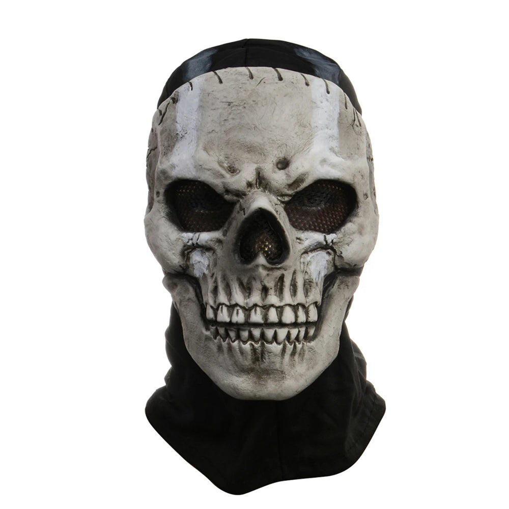 Cafele Hot Game Call of Duty Latex Mask Horror Ghosts Skull Hood Headgear Helmet Cosplay Costume Adult Unisex Halloween Prop