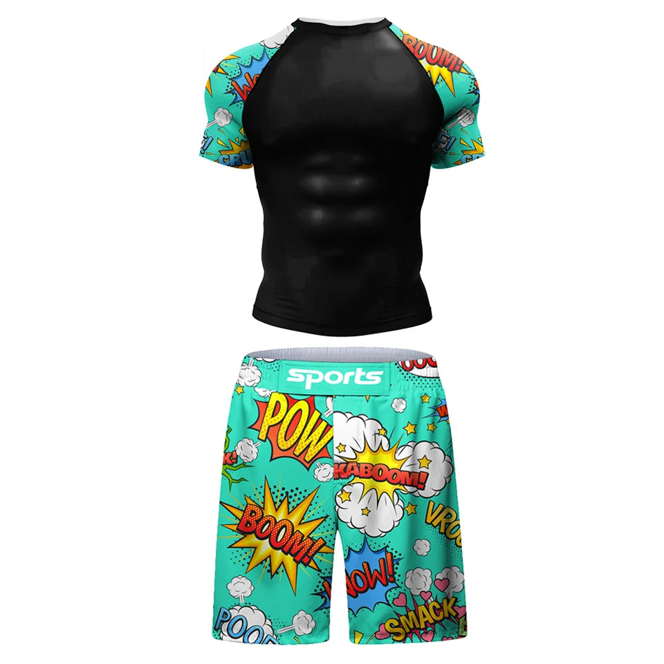 MMA BJJ Martial Arts Wear Boxing Rashguard T-shirt+Pants Set Fighting Striker Training Boxing Clothing Sports Muay Thai Shorts