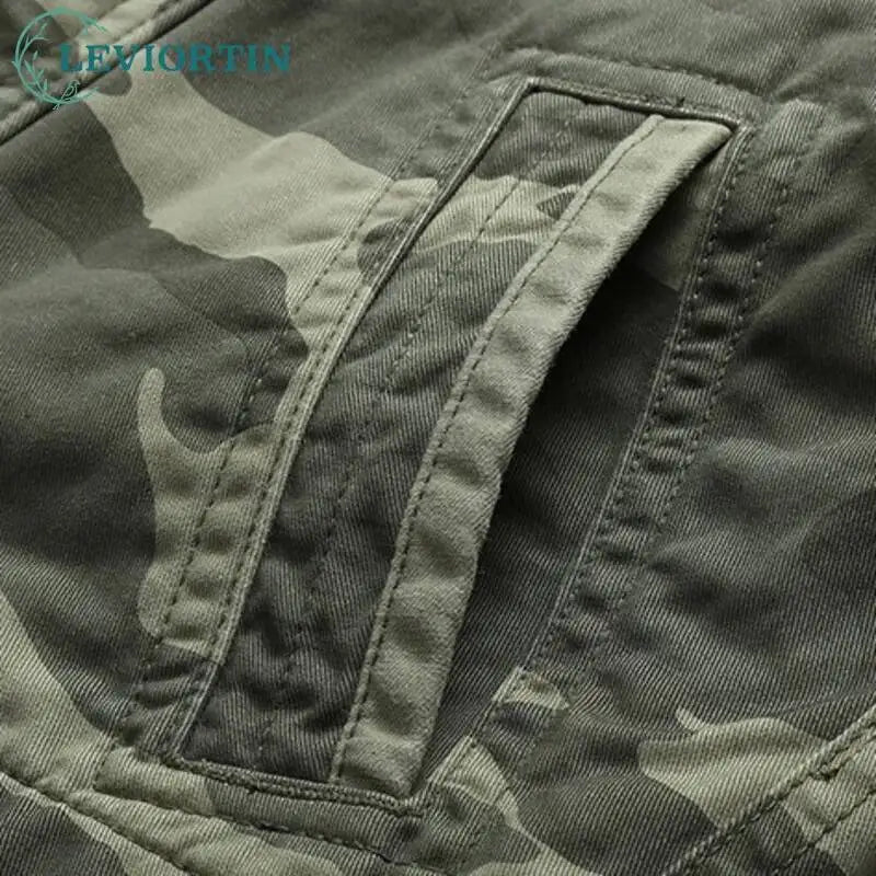 Autumn Men's Military Camouflage Cargo Jackets Multi-Pockets Heavyweight Cotton Outdoor Stand Collar Casual Workwear Jackets Man