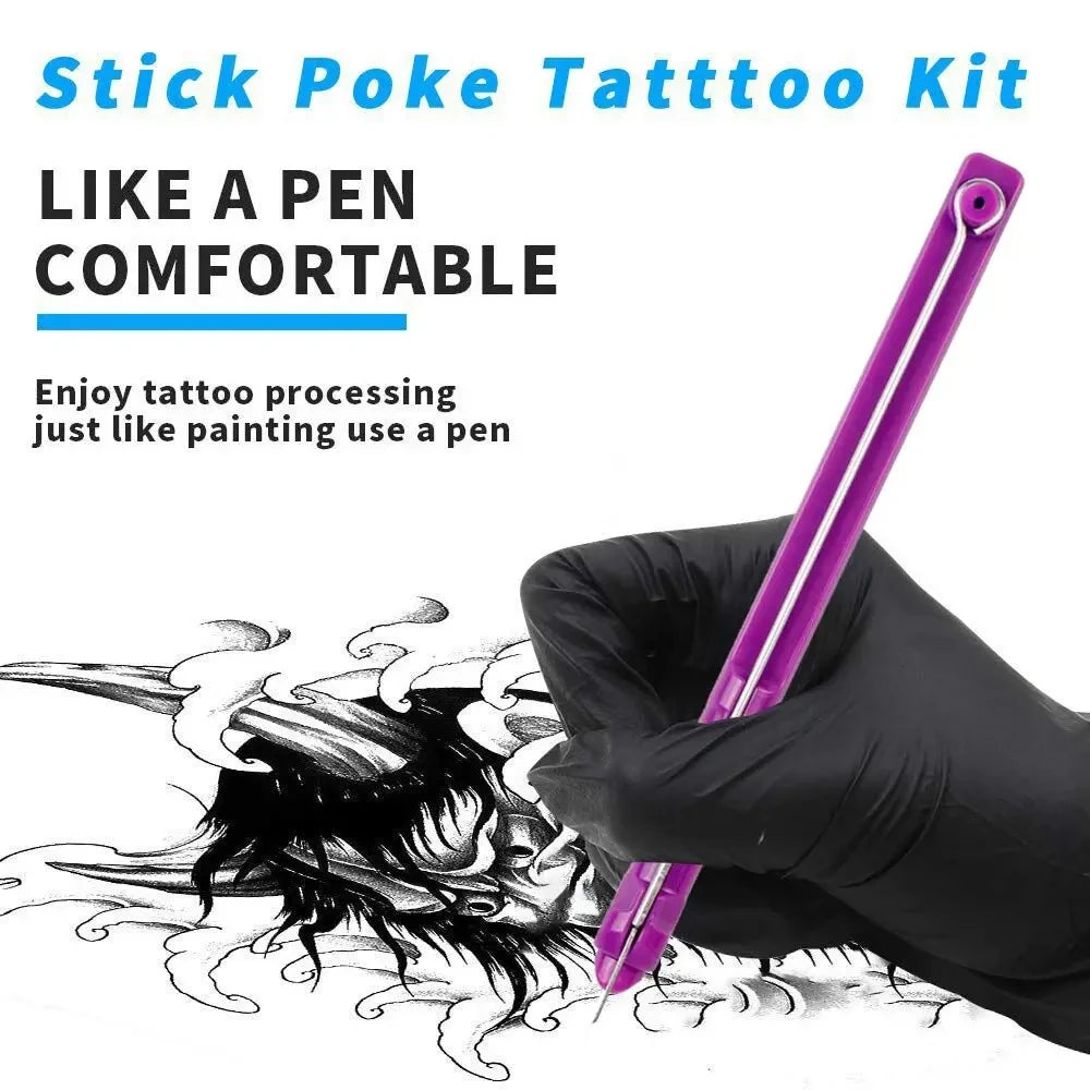 3D Hand Poke and Stick Tattoo Kit with Tattoo Needles Pigment Tattoo Ink Cups Inks for DIY Body Arts Tattoo Set for Beginners